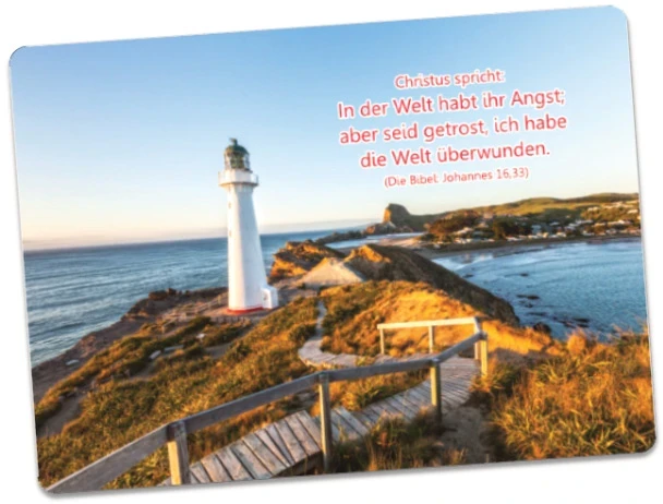 Christliche Postkarte: Leuchtturm Castlepoint, Neuseeland