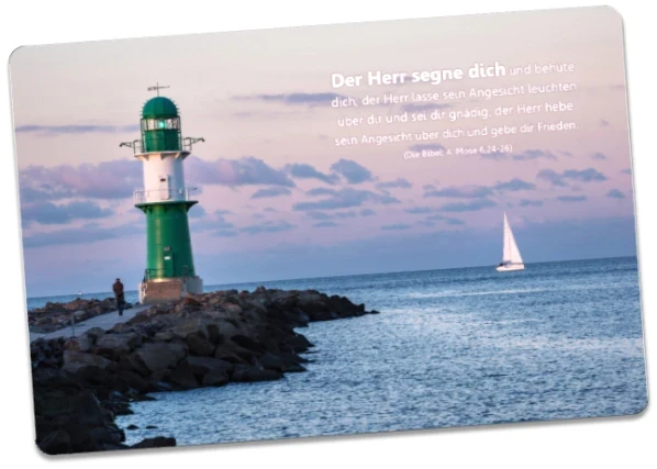 Christliche Postkarte: Westmolenfeuer Warnemünde