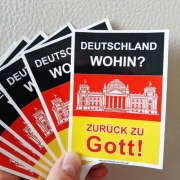 Christlicher Aufkleber DIN A7 „Deutschland wohin? – Zurück zu Gott!“