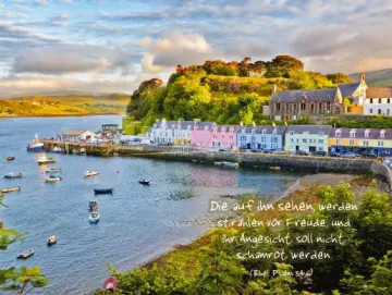 Christliches Poster A1 – Hafen von Portree, Insel Skye | Psalm 34,6 | Hoffnungsvolles Wandbild