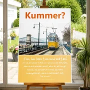 Hochwertiges Produktfoto des christlichen Posters u201eKummer? u2013 Ihn, ihn lass tun und walten!u201c von Edition Katzenstein im Format DIN A2 in einem hellen Wohnzimmer mit Blick in einen gepflegten Garten.