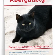 Freigestelltes Produktfoto des christlichen Posters „Abergläubig?“ im DIN-A2-Hochformat von Edition Katzenstein mit einer schwarzen Katze und einer christlichen Botschaft gegen Aberglauben.