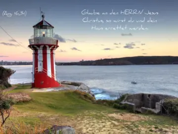 Christliches Poster A2: Rot-weißer Leuchtturm