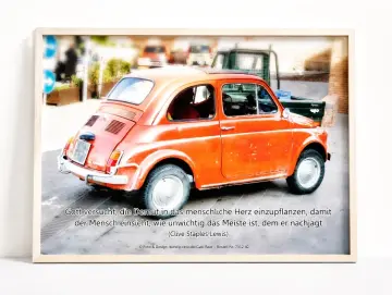 Christliches Poster A4: Oldtimer Fiat 500