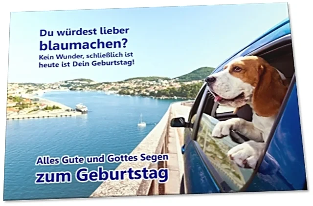 Geburtstagskarte: Beagle schaut aus Autofenster