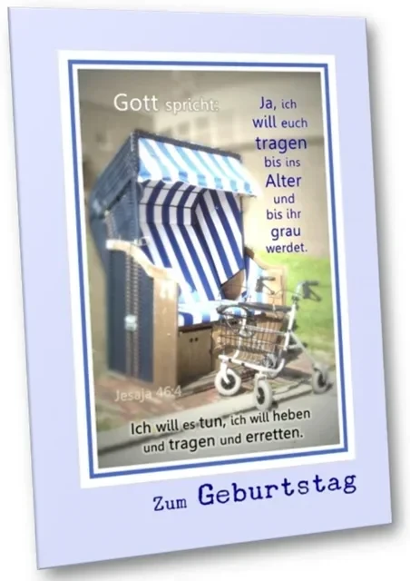 Geburtstagskarte: Gehwagen vor Strandkorb