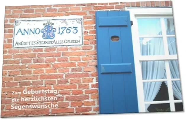 Geburtstagskarte: Wandtafel auf Backsteinwand