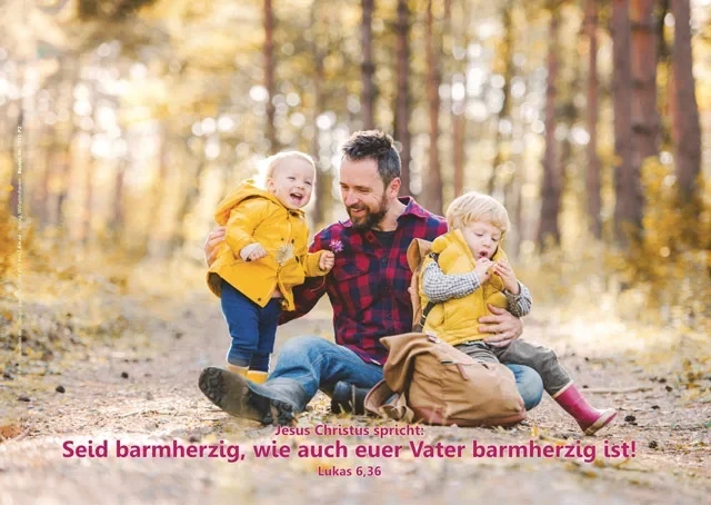 Kühlschrankmagnet: Vater hält Kinder im Arm