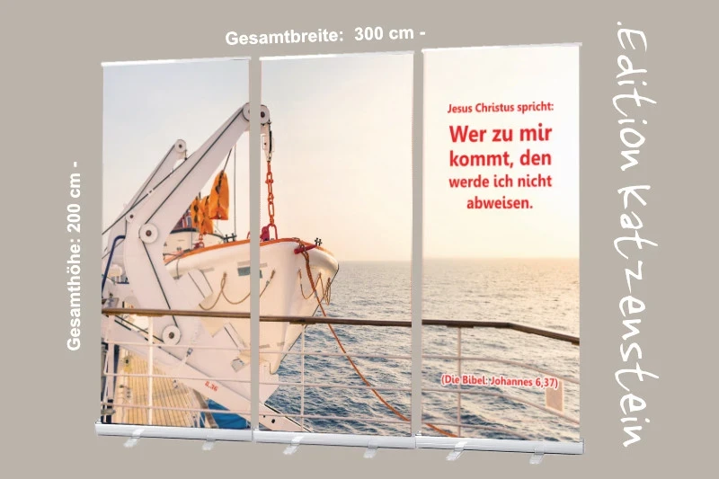 Kirchenbedarf: Roll-Up-Display "Startbereites Rettungsboot" - 3 x 2 m