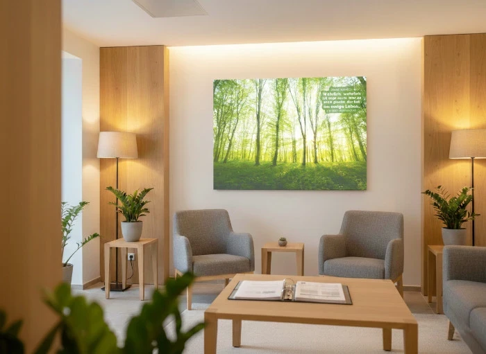Leinwanddruck: Lichtdurchfluteter Frühlingswald - Bestatterbedarf