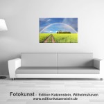 Leinwanddruck: Regenbogen über Rapsfeld tolles Landschaftsmotiv
