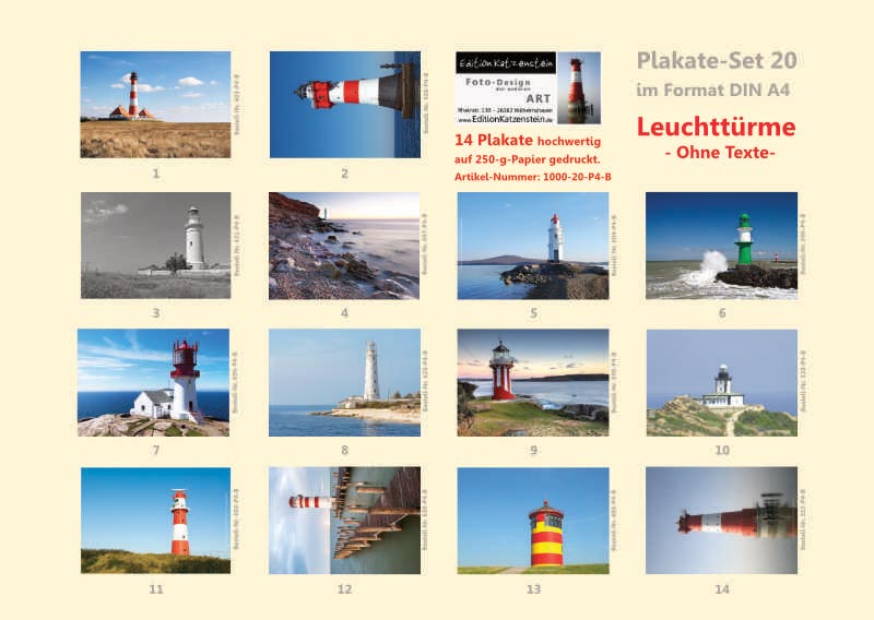Leuchtturm Poster A4 - 14-Stück-Set