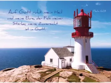 Christliches Poster A2: Leuchtturm auf Felsen