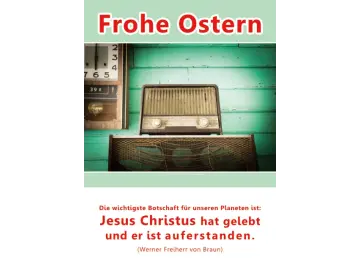 Christliches Osterposter A2 – Altes Radio mit Osterbotschaft im Vintage-Stil