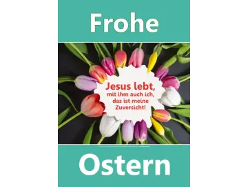 Osterposter A2 Hochformat – Kreis bunter Tulpen – Jesus lebt