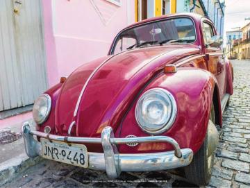 Poster DIN A2 - VW Käfer in Himbeerfarben