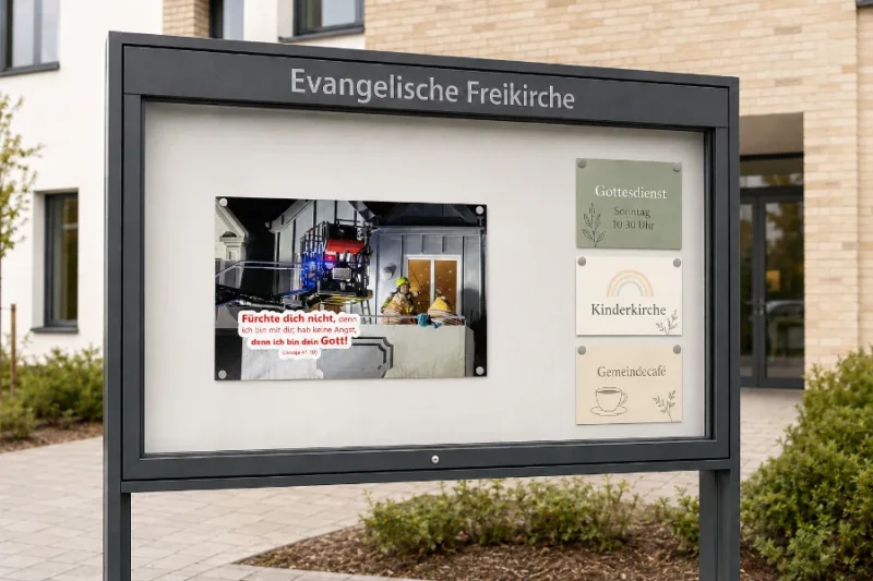 Großes Jahreslosungsposter 2027 in A2 für den Kirchenschaukasten - Edition Katzenstein - Infinity A2-Poster zur Jahreslosung 2027 im Schaukasten einer evangelischen Freikirche - Infinity