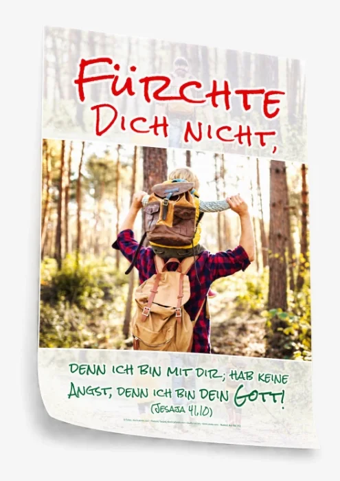 Poster Jahreslosung 2027 DIN A2 | Vater trägt Sohn (Jesaja 41,10) Poster zur Jahreslosung 2027 (Jesaja 41,10) im Format DIN A2. Motiv: Vater trägt Sohn auf Schultern im Wald. Jetzt bei Edition Katzenstein bestellen!