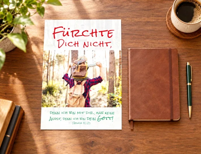 poster-din-a4-vater-sohn-schreibtisch.webpJahreslosung 2027 – DIN-A4-Poster auf dem Schreibtisch DIN-A4-Poster zur Jahreslosung 2027 mit Vater und Sohn im Wald auf einem Schreibtisch