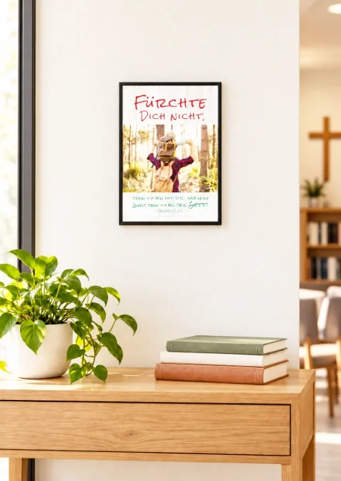 Poster zur Jahreslosung 2027 - DIN A4 im Rahmen Jahreslosung 2027 A4-Poster „Fürchte dich nicht“ an der Wand - Edition Katzenstein