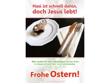 Osterposter A2 Hochformat – Hasi ist schnell dahin doch Jesus lebt