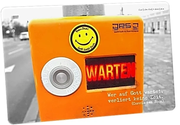 Postkarte: Ampeldrücker mit Smiley