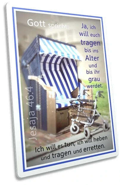 Postkarte: Gehwagen vor Strandkorb
