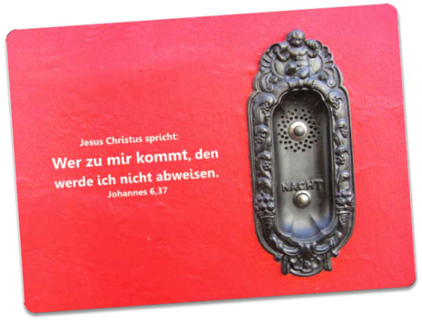Christliche Postkarte Notdienstklingel einer Apotheke