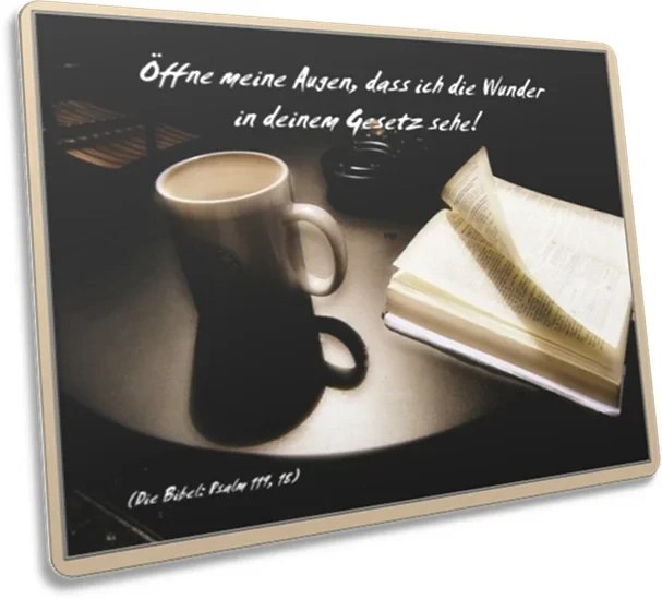 Postkarte: Stilleben mit Bibel & Kaffeebecher