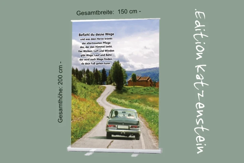 Bestatterbedarf: Roll-Up-Display: Oldtimer auf großer Reise