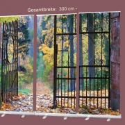 Roll-Up 3er-Set -mit geöffnetem Tor und Herbstlandschaft: Bibelvers aus Johannes 16,33 – „In der Welt habt ihr Angst; aber seid getrost…“ – Ermutigendes Motiv für Abschied, Trost und Hoffnung – 300 x 200 cm