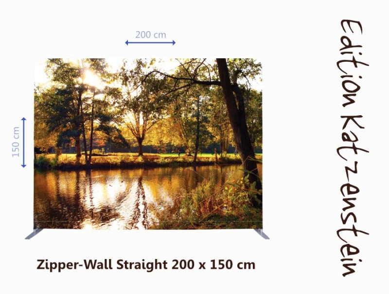 Zipper-Wall Motiv „Stadtparkteich im Herbst“ auf stabilem Aluminiumrahmen, ideal für Trauerfeiern und Bestattungsräume