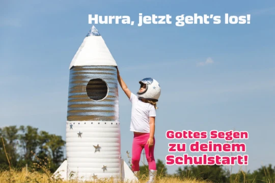 Christliche Karte zur Einschulung mit Mädchen
