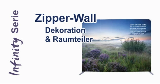 Zipper-Wall um eine Trauerhalle zu dekorieren