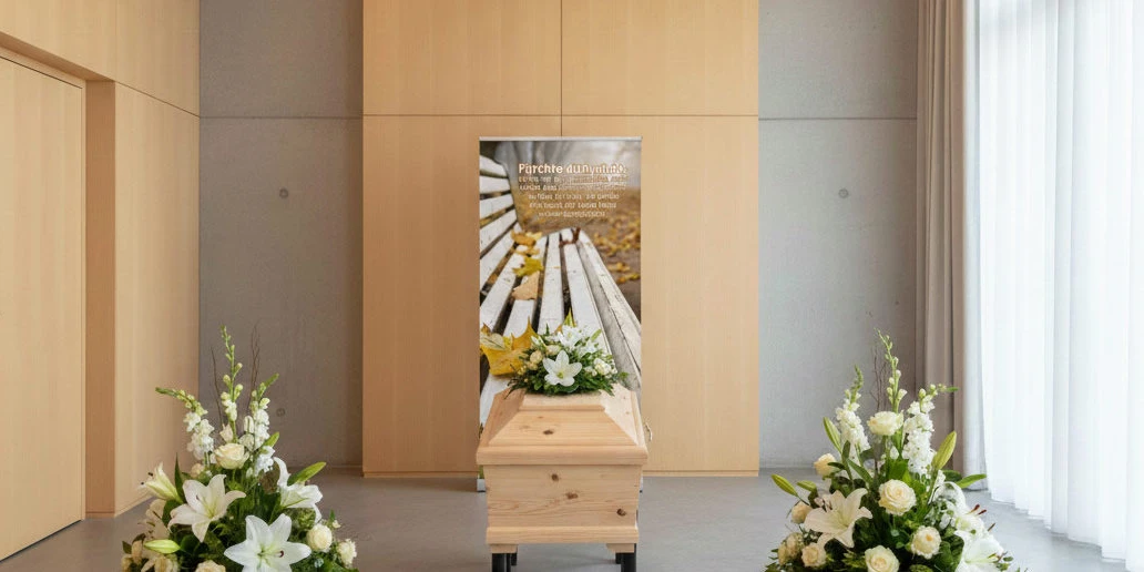 Bestatterbedarf zur Dekoration ein Rollupdisplay