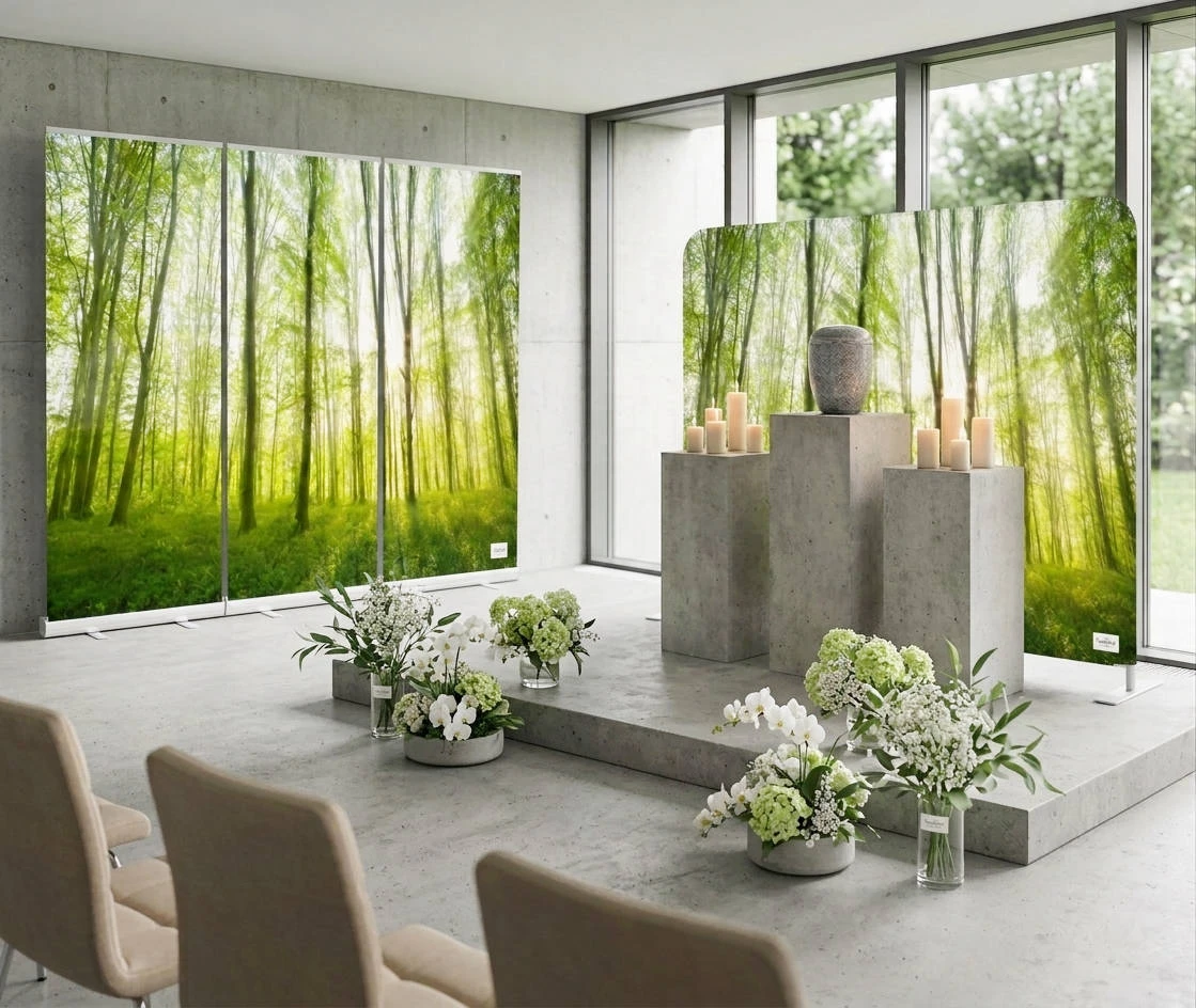 Friedhofshalle mit Dekoration mit Zipper Display -Friedhofsbedarf